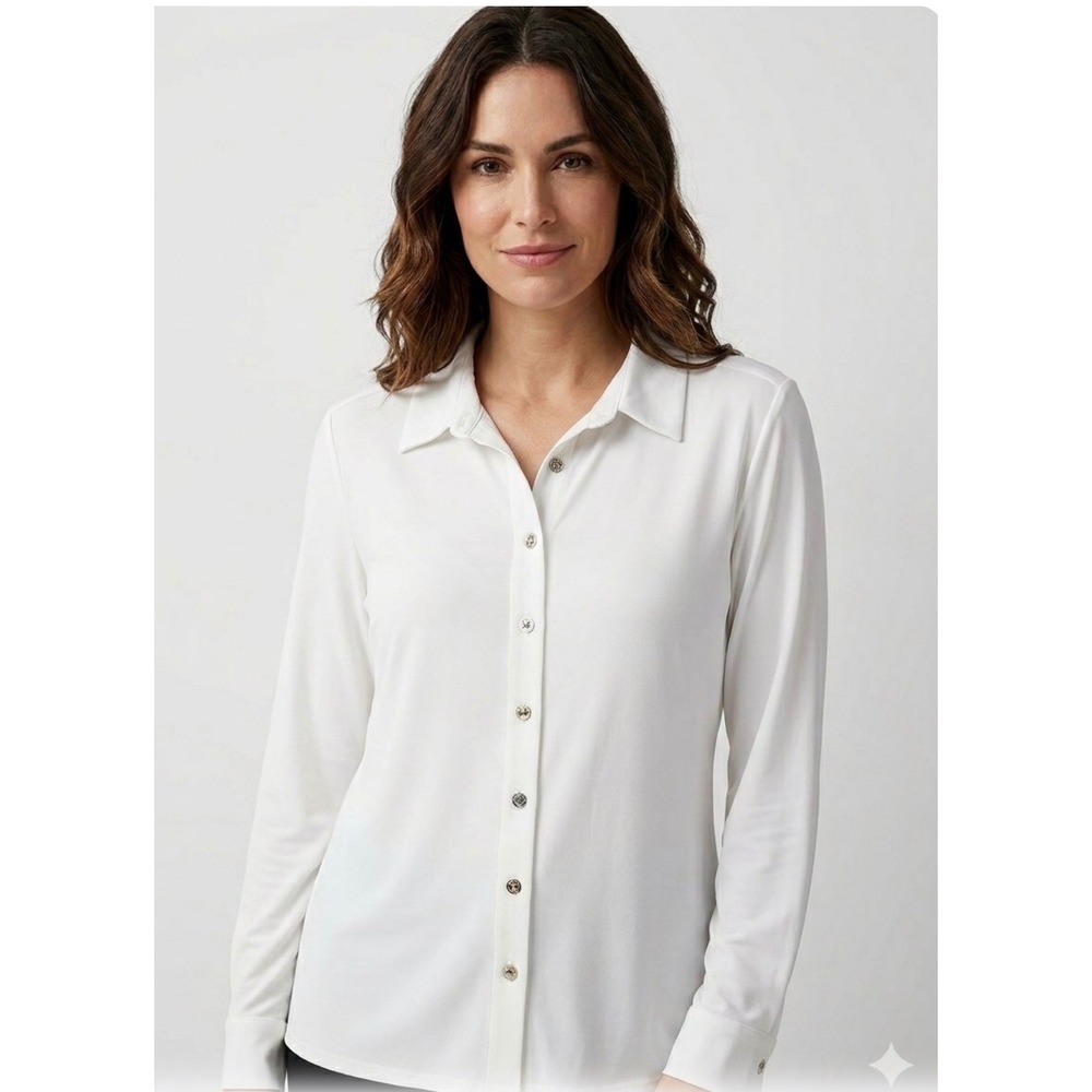 Tommy Hilfiger Womens XL White Long Sleeve Button Down Jersey Knit Shirt